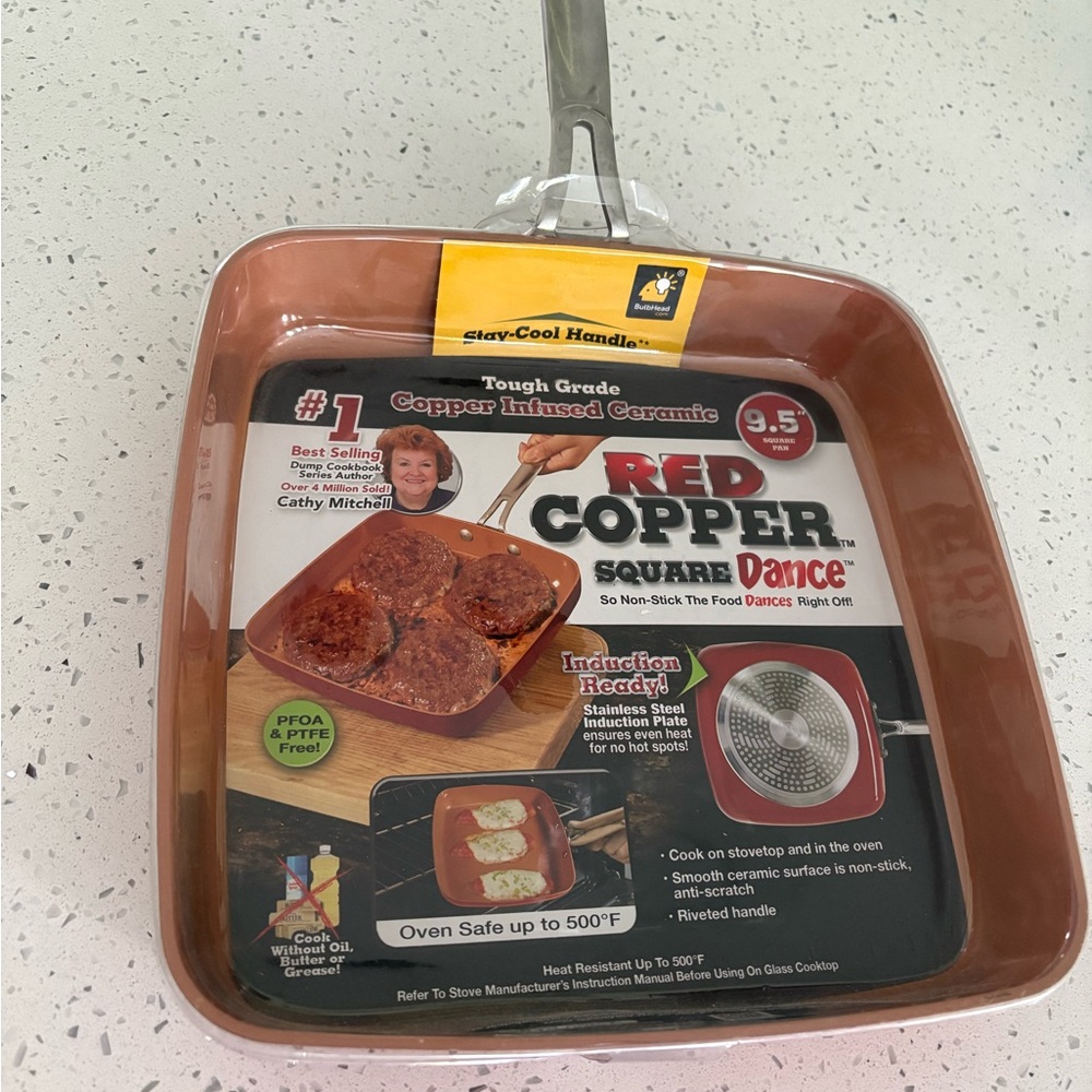 Red Copper Square Dance Pan with Stay-Cool Handle